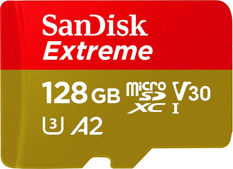 SanDisk 128GB Extreme microSDXC UHS-I Memory Card with Adapter - C10, U3, V30, 4K, A2, Micro SD - SDSQXA1-128G-GN6MA
