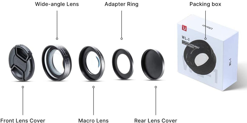 ULANZI Creative ZV-1 Wide Angle/Macro Additional Lens 52mm Diameter Compatible with Sony ZV-1 Camera, 2 in 1 Extra Lens Attachment with Strong Adhesive-Back Mount, WL-1