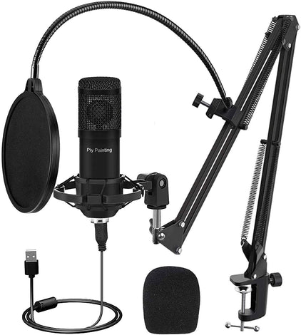 USB Microphone Kit, Piy Painting Cardioid Condenser Microphone Kit with 192KHZ/24Bit Studio Mic Sound Chipset Scissor Arm, Plug & Play Recording Microphone for PC Gaming Streaming Podcasting YouTube