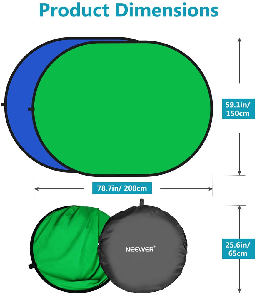 Neewer Chromakey Green Chromakey Blue Collapsible Backdrop Collapsible Reversible Background 5'x7'/150×200 cmChroma-Key Blue/Green