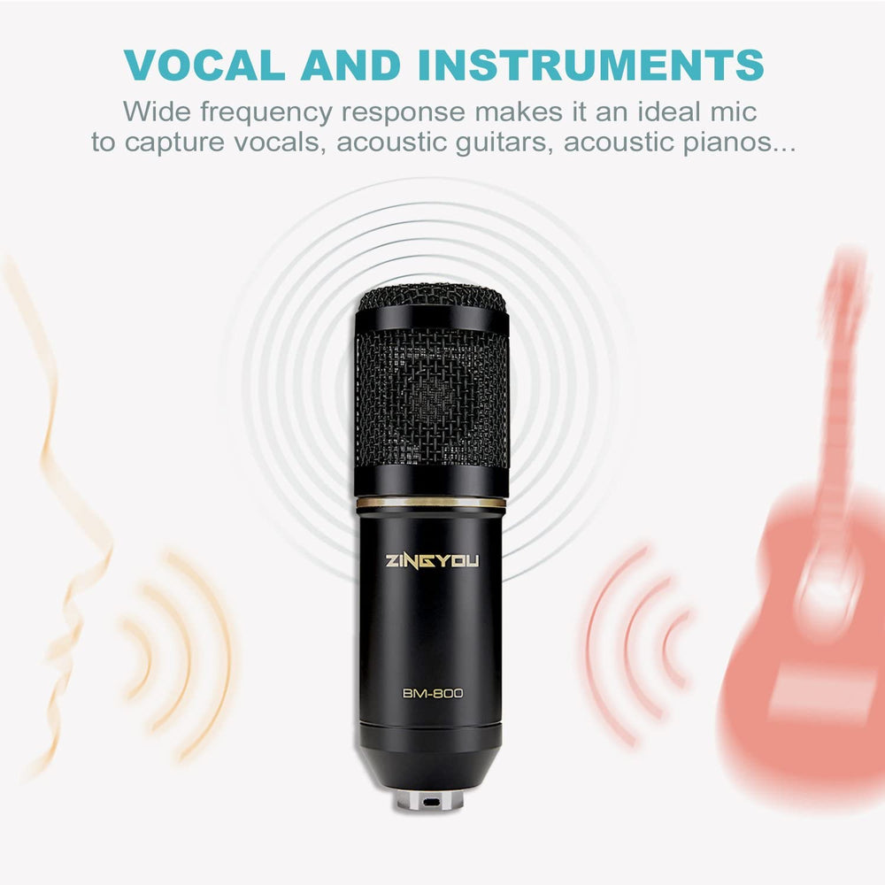 ZINGYOU Condenser Microphone Bundle, BM-800 Mic Set for Studio Recording & Brocasting (Microphone Kit (Black))