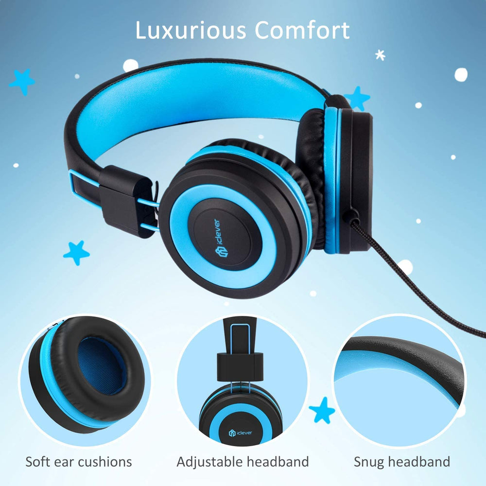iClever HS14 Kids Headphones, Headphones for Kids with 94dB Volume Limited for Boys Girls, Adjustable Headband, Foldable, Child Headphones on Ear for Study Tablet Airplane School, Black