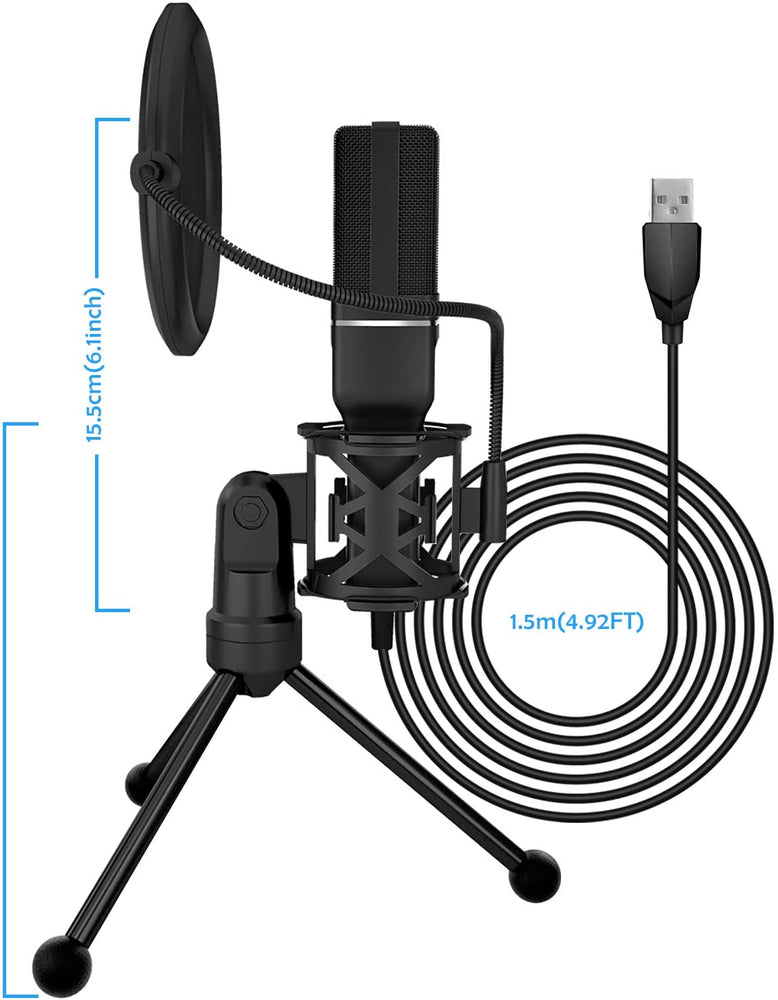 USB Gaming Condenser Microphone,XIIVIO Plug&Play Computer PC Microphone Mic with Tripod Stand and Pop Filter for Mac/Windows,Recording Voice Over, Streaming Twitch/Podcasting/YouTube