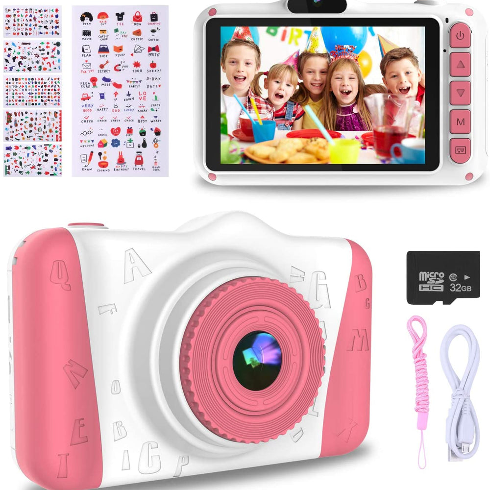 WOWGO Kids Digital Camera - 12MP Children's Selfie Camera with 3.5 Inches Large Screen for Boys and Girls,1080P Rechargeable Electronic Camera with 32GB TF Card