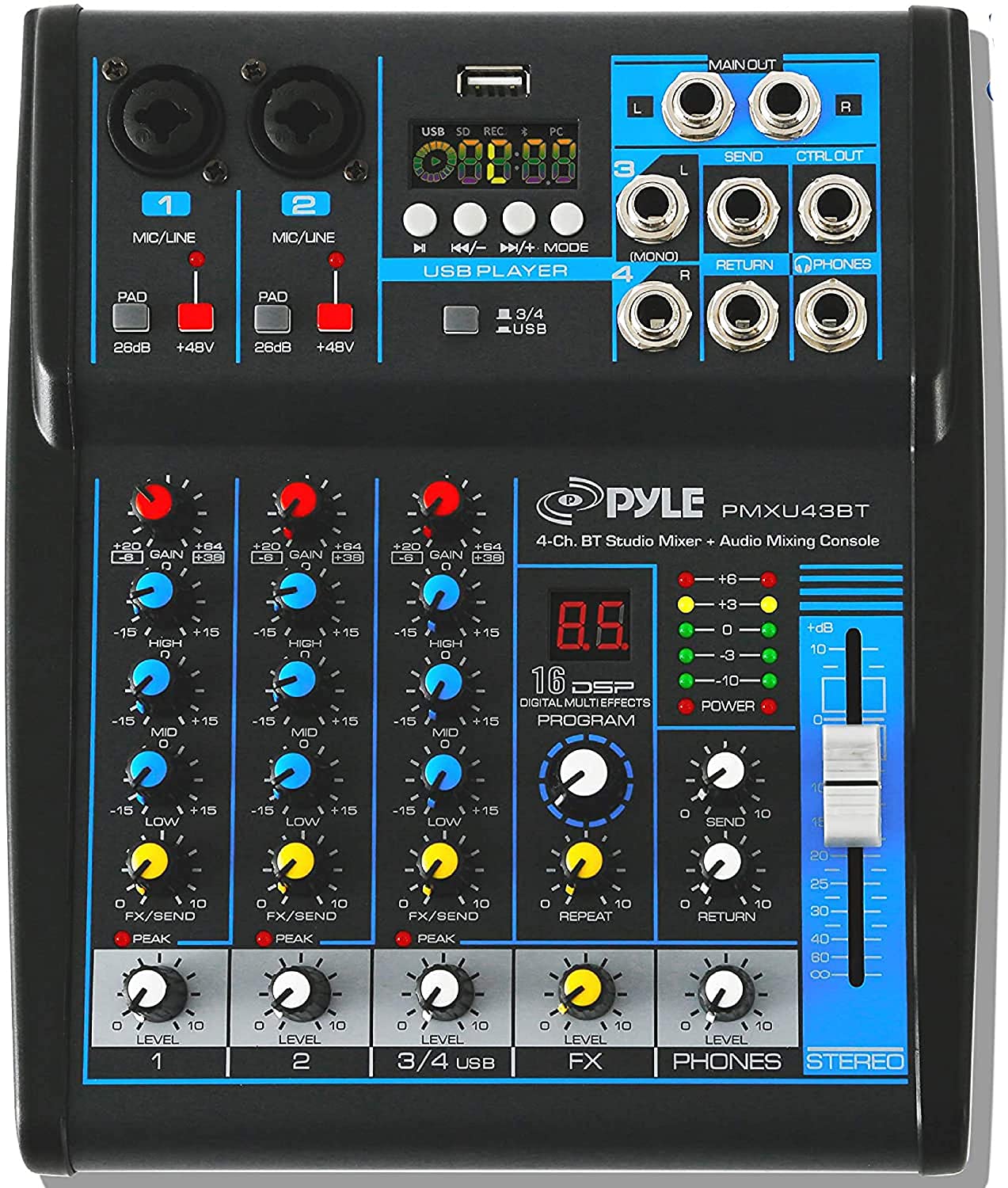 Pyle Pro 3-Channel Bluetooth Mini DJ Mixer and USB Audio Interface