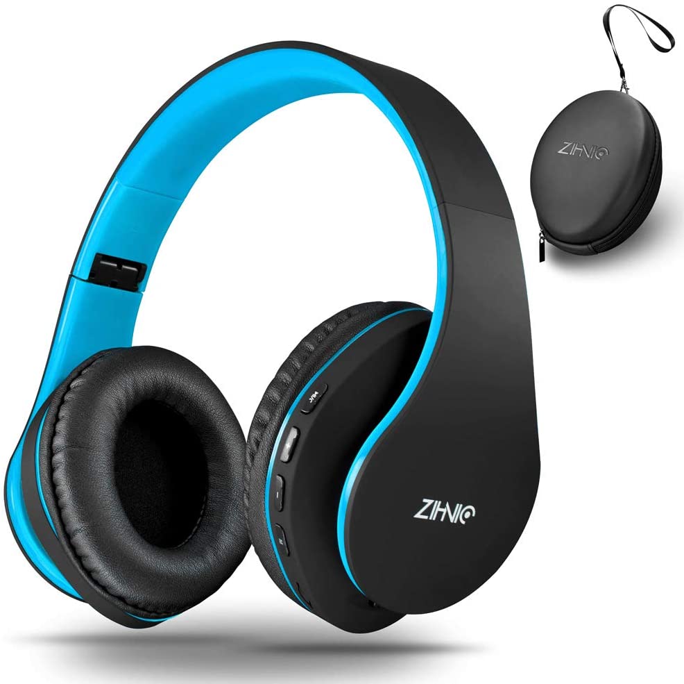 ZIHNIC Bluetooth Headphones Over-Ear, Foldable Wireless and Wired Stereo Headset Micro SD/TF, FM for Cell Phone,PC,Soft Earmuffs &Light Weight for Prolonged Wearing (Blue))