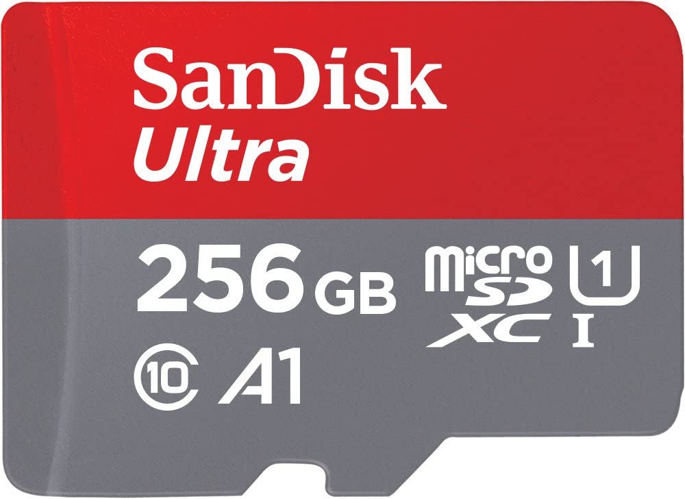 SanDisk 256GB Ultra microSDXC UHS-I Memory Card with Adapter - 100MB/s, C10, U1, Full HD, A1, Micro SD Card - SDSQUAR-256G-GN6MA