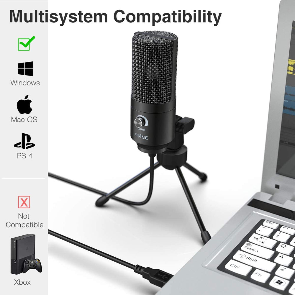 USB Microphone,Fifine Metal Condenser Recording Microphone for Laptop MAC or Windows Cardioid Studio Recording Vocals, Voice Overs,Streaming Broadcast and YouTube Videos-K669B