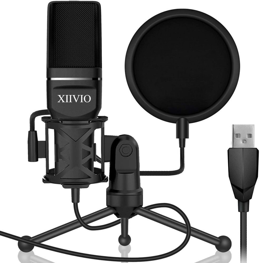 USB Gaming Condenser Microphone,XIIVIO Plug&Play Computer PC Microphone Mic with Tripod Stand and Pop Filter for Mac/Windows,Recording Voice Over, Streaming Twitch/Podcasting/YouTube