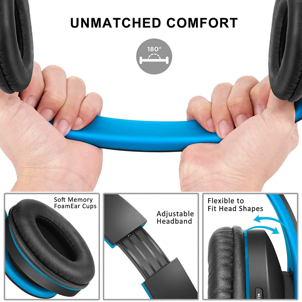 ZIHNIC Bluetooth Headphones Over-Ear, Foldable Wireless and Wired Stereo Headset Micro SD/TF, FM for Cell Phone,PC,Soft Earmuffs &Light Weight for Prolonged Wearing (Blue))