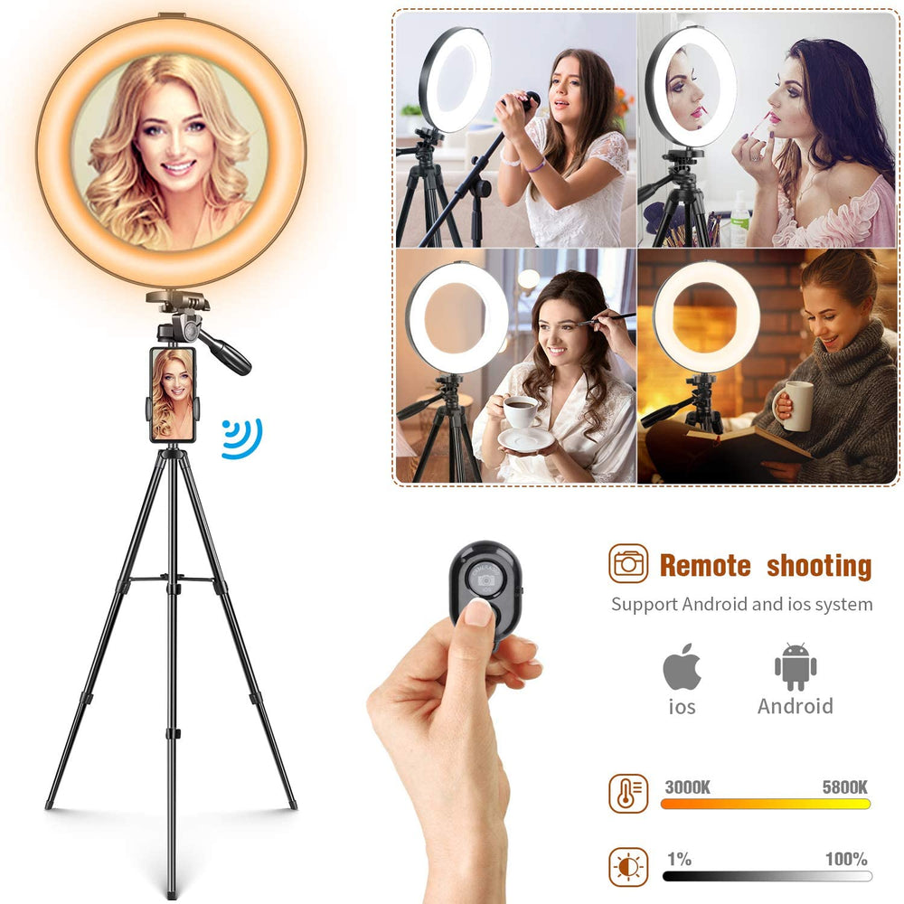 Selfie Ring Light - 14 Colors RGB Ring Light with 2 Adjustable Tripod Stand/Phone Holder/Camera Remote Shutter Best 10 Brightness Levels Dimmable LED Ring Light for Makeup, YouTube, Photography