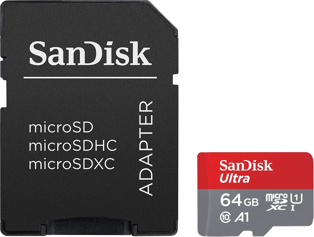 SanDisk 64GB Ultra microSDXC UHS-I Memory Card with Adapter - 100MB/s, C10, U1, Full HD, A1, Micro SD Card - SDSQUAR-064G-GN6MA