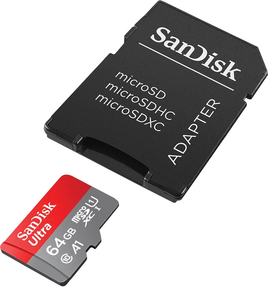 SanDisk 64GB Ultra microSDXC UHS-I Memory Card with Adapter - 100MB/s, C10, U1, Full HD, A1, Micro SD Card - SDSQUAR-064G-GN6MA