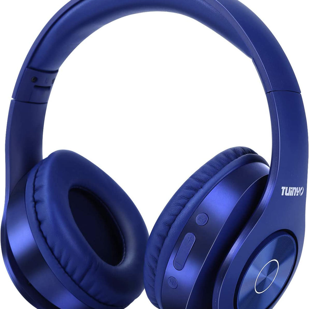 TUINYO Bluetooth Headphones Wireless, Over Ear Stereo Wireless Headset 40H Playtime with deep bass, Soft Memory-Protein Earmuffs, Built-in Mic Wired Mode PC/Cell Phones/TV-Dark Blue