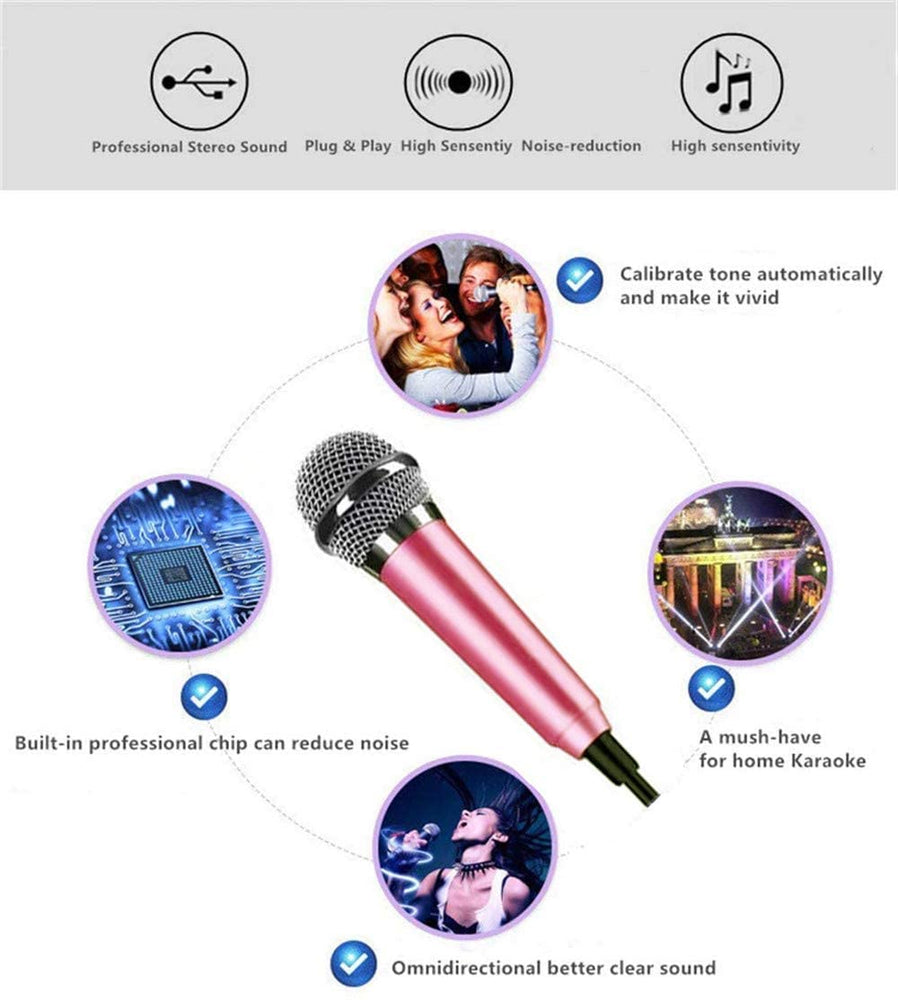 Mini Portable Vocal Microphone for Mobile Phone, Computer, Tablet, Recording Chat and Singing（Pink）